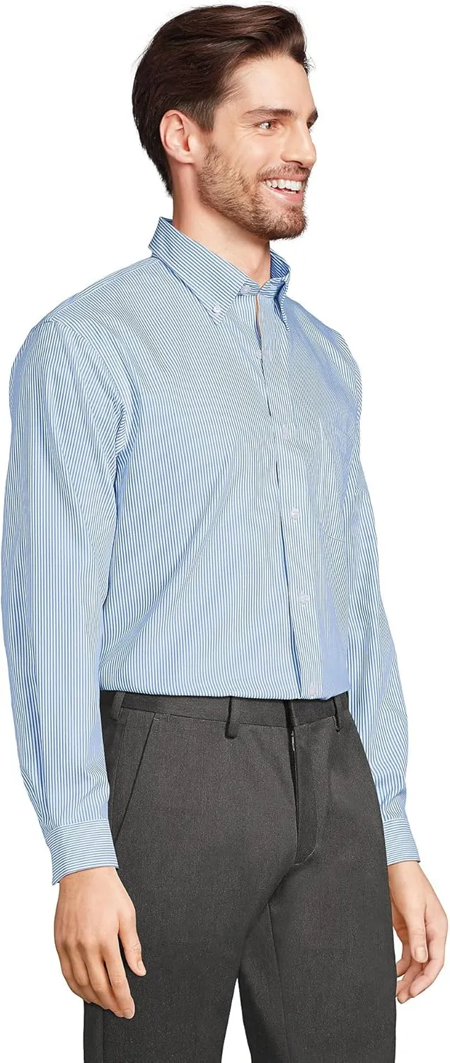 Lands' End Men's Tailored Fit No Iron Solid American-Grown Supima Cotton Pinpoint Buttondown Collar Dress Shirt