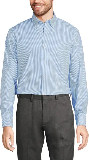 Lands' End Men's Tailored Fit No Iron Solid American-Grown Supima Cotton Pinpoint Buttondown Collar Dress Shirt