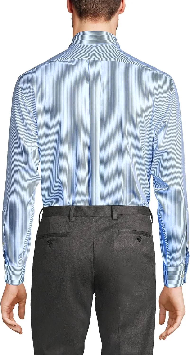 Lands' End Men's Tailored Fit No Iron Solid American-Grown Supima Cotton Pinpoint Buttondown Collar Dress Shirt