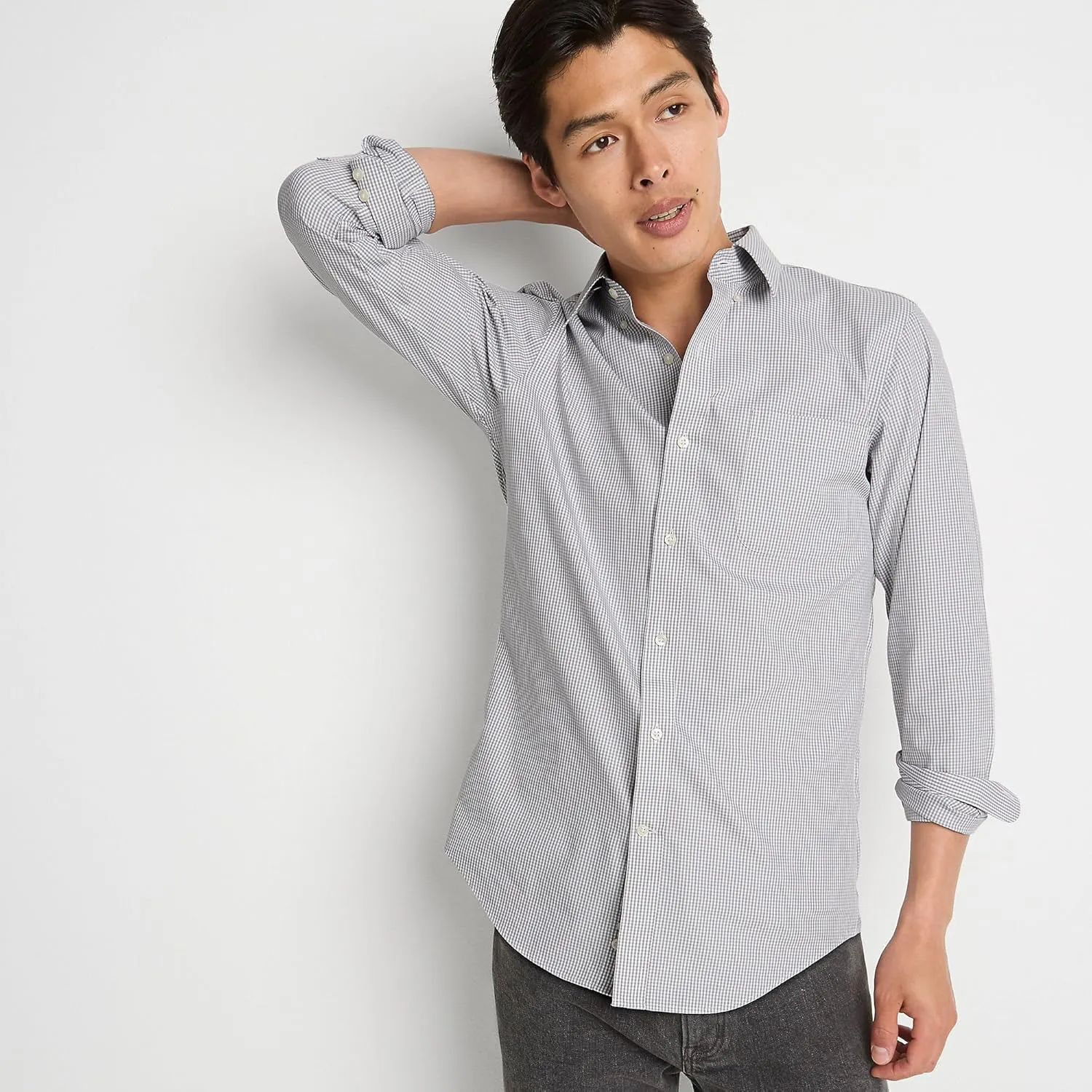 Lands' End Men's Tailored Fit No Iron Solid American-Grown Supima Cotton Pinpoint Buttondown Collar Dress Shirt