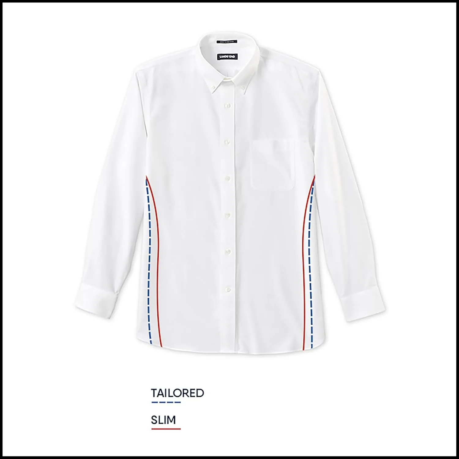 Lands' End Men's Tailored Fit No Iron Solid American-Grown Supima Cotton Pinpoint Buttondown Collar Dress Shirt