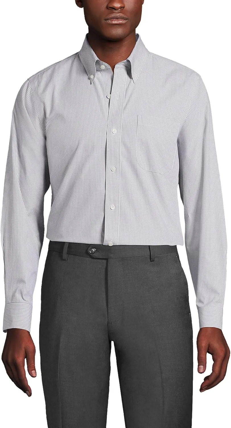 Lands' End Men's Tailored Fit No Iron Solid American-Grown Supima Cotton Pinpoint Buttondown Collar Dress Shirt