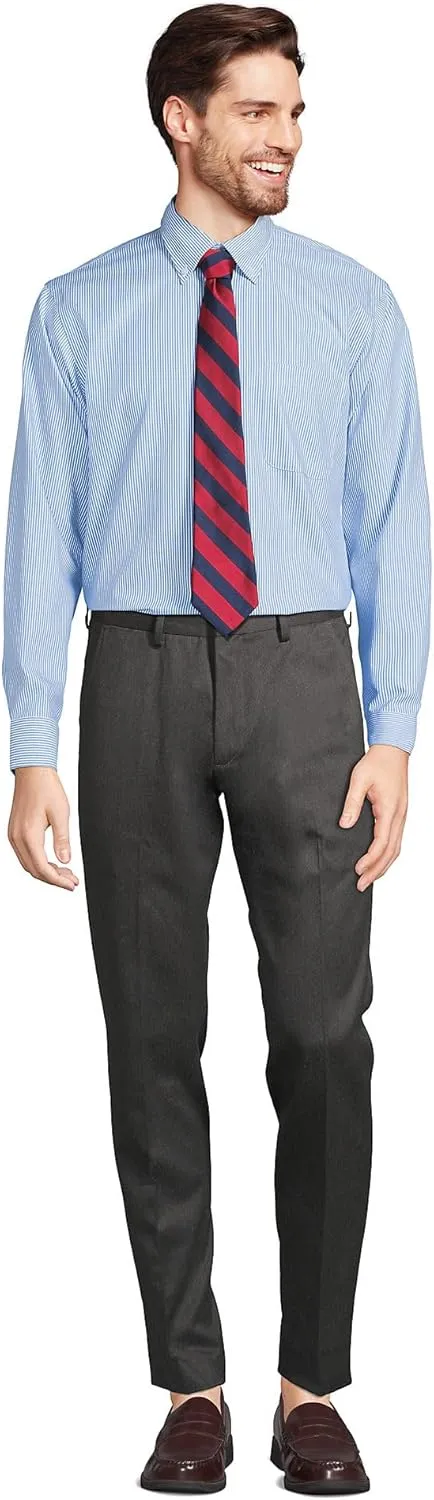 Lands' End Men's Tailored Fit No Iron Solid American-Grown Supima Cotton Pinpoint Buttondown Collar Dress Shirt