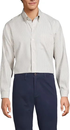 Lands' End Men's Tailored Fit No Iron Solid American-Grown Supima Cotton Pinpoint Buttondown Collar Dress Shirt
