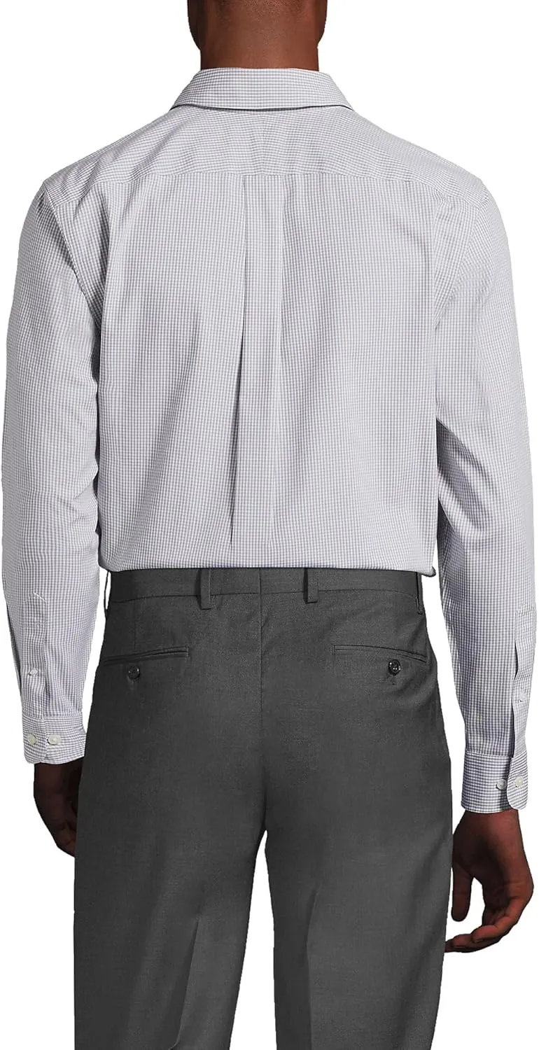 Lands' End Men's Tailored Fit No Iron Solid American-Grown Supima Cotton Pinpoint Buttondown Collar Dress Shirt