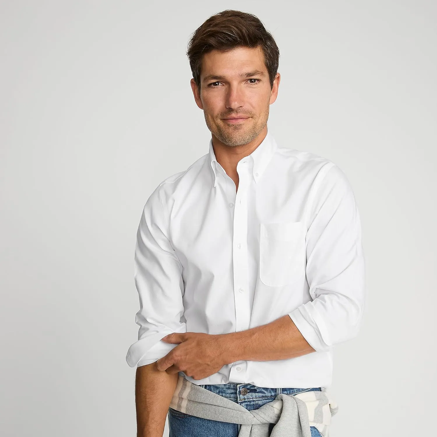 Lands' End Men's Tailored Fit No Iron Solid American-Grown Supima Cotton Pinpoint Buttondown Collar Dress Shirt