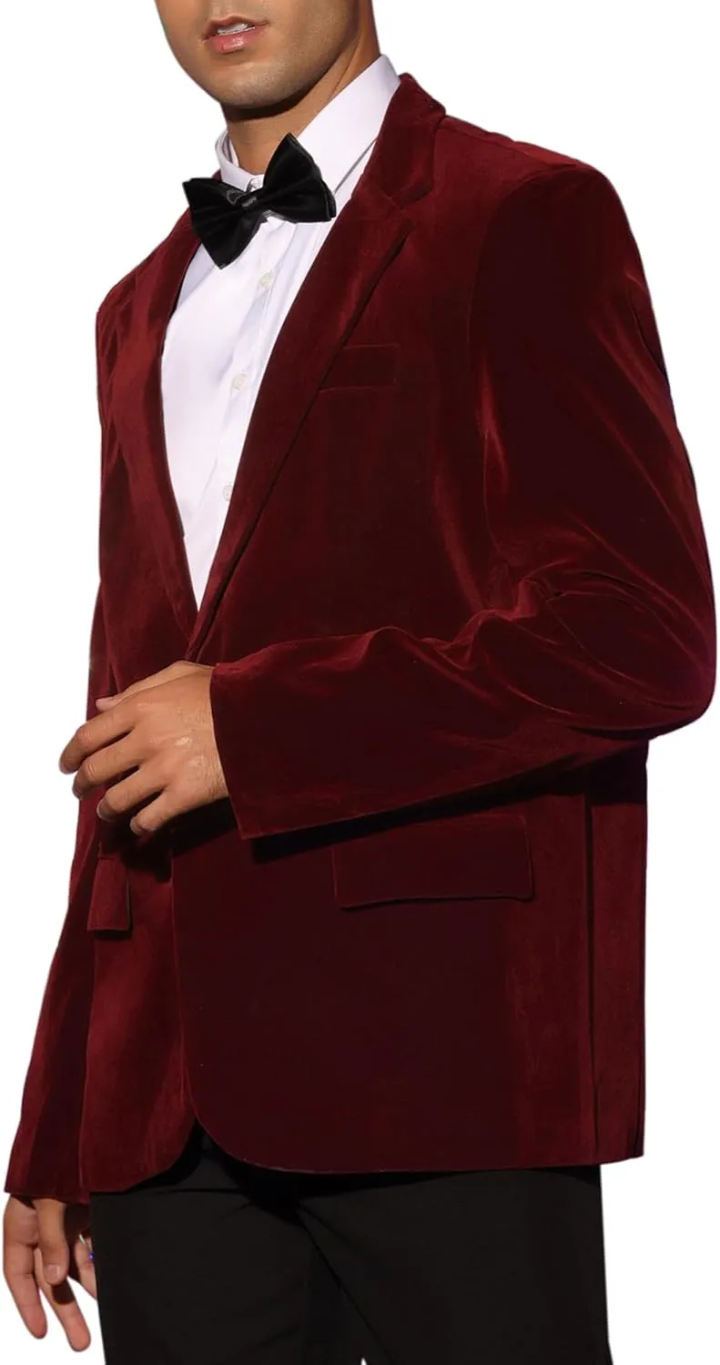 Lars Amadeus Velvet Sports Coats for Men's Notch Lapel One Button Single Breasted Formal Blazers