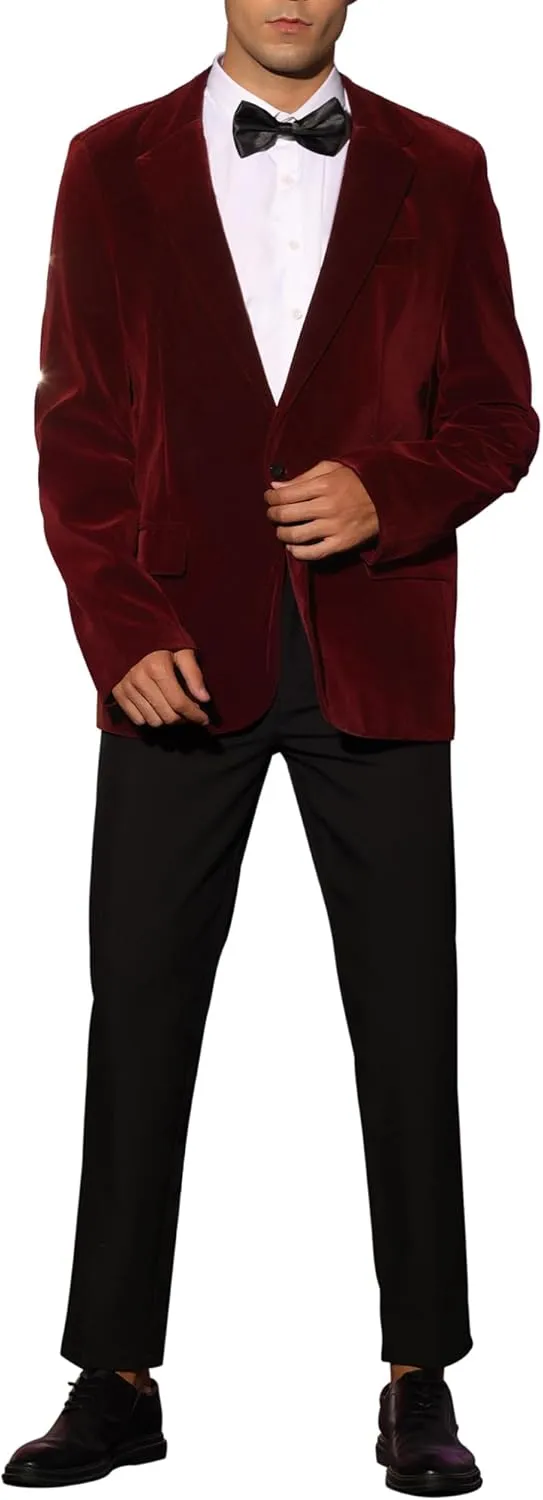 Lars Amadeus Velvet Sports Coats for Men's Notch Lapel One Button Single Breasted Formal Blazers