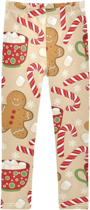 Leggings for Girls Yoga Pants Tights Trousers Dance Pants Girls Stretch Pants, Christmas Treats Brown, 4T