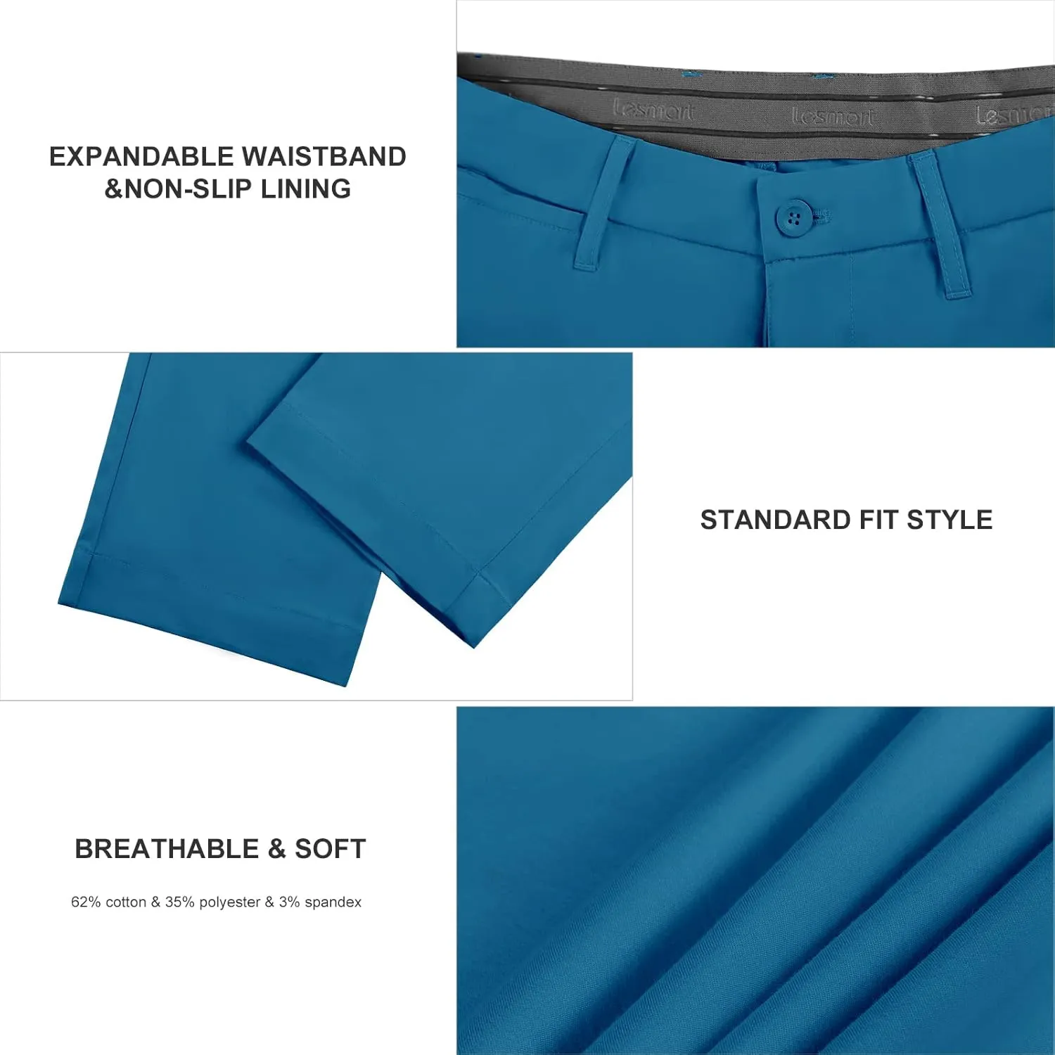 Lesmart Men Golf Pants Expandable Waistband Stretch Breathable Relaxed Fit with Pockets