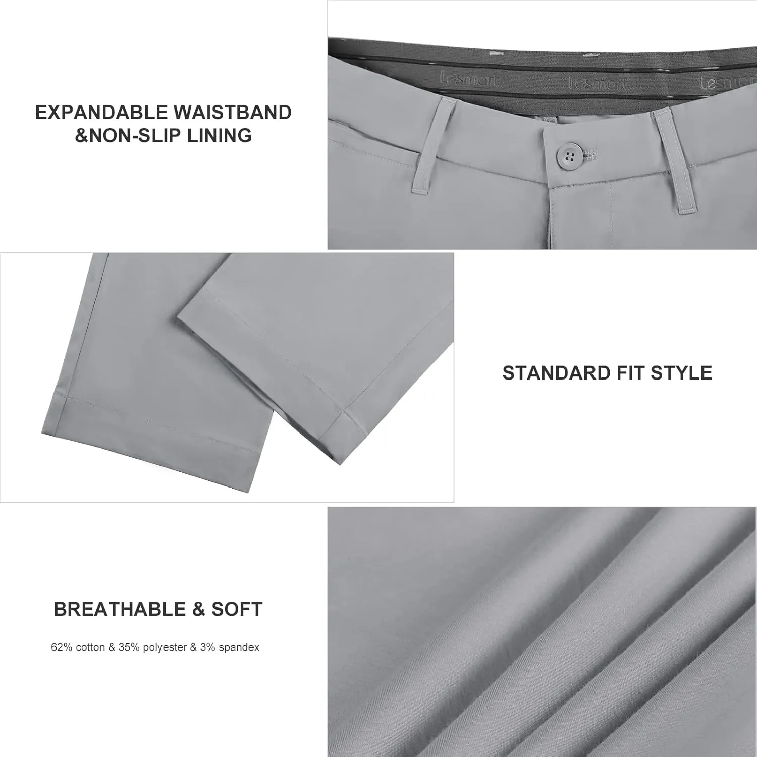 Lesmart Men Golf Pants Expandable Waistband Stretch Breathable Relaxed Fit with Pockets