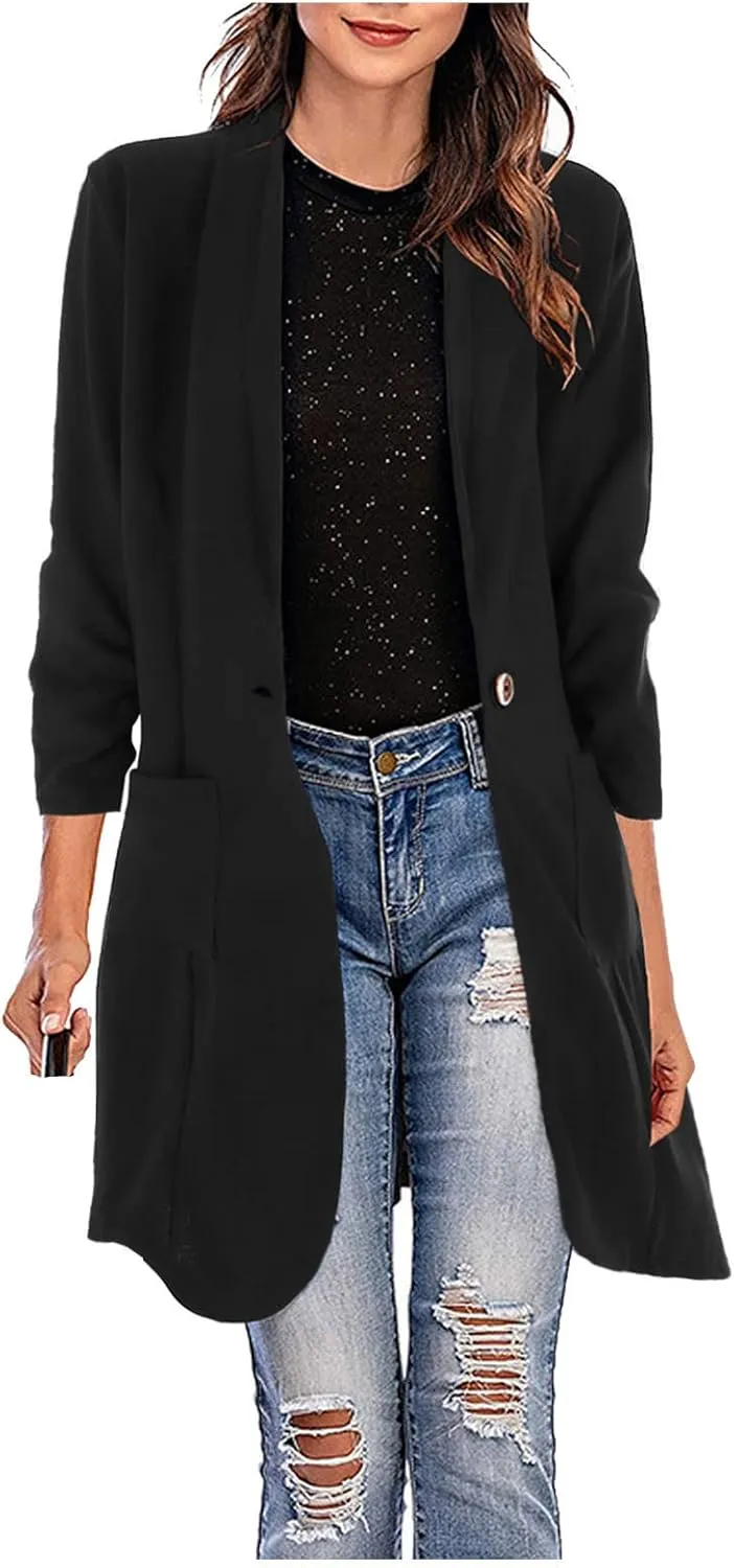Lightweight Blazer for Women Business Women's Tops Buttonn Prtite Funny Jackets Fitted With Pockets Blazer
