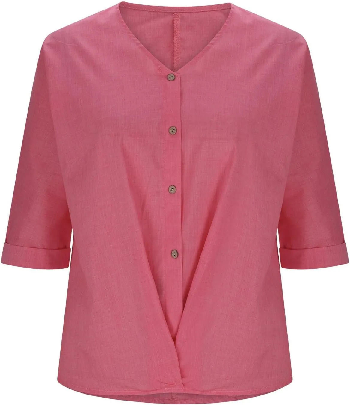 Linen 3/4 Sleeve Blouse for Women Button Down V Neck Shirts Summer Casual Oversized Women Boho Vacation Tees