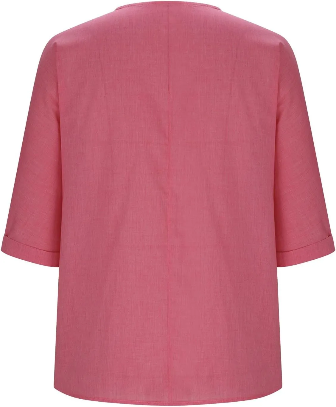 Linen 3/4 Sleeve Blouse for Women Button Down V Neck Shirts Summer Casual Oversized Women Boho Vacation Tees
