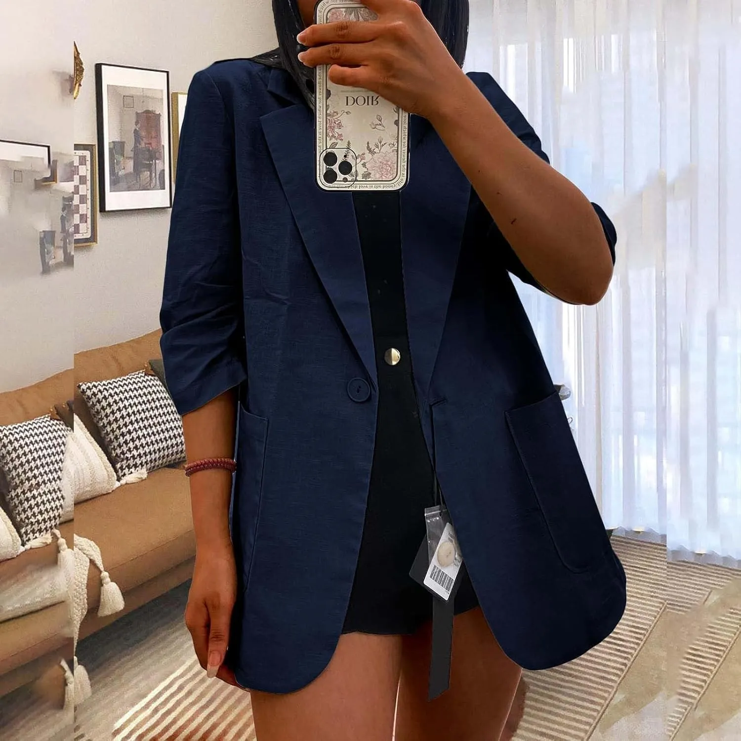 Linen Blazers for Women 2024 Work Women Blazer Long Sleeve Cute Fall Winter Jacket Baggy Herringbone Blazer