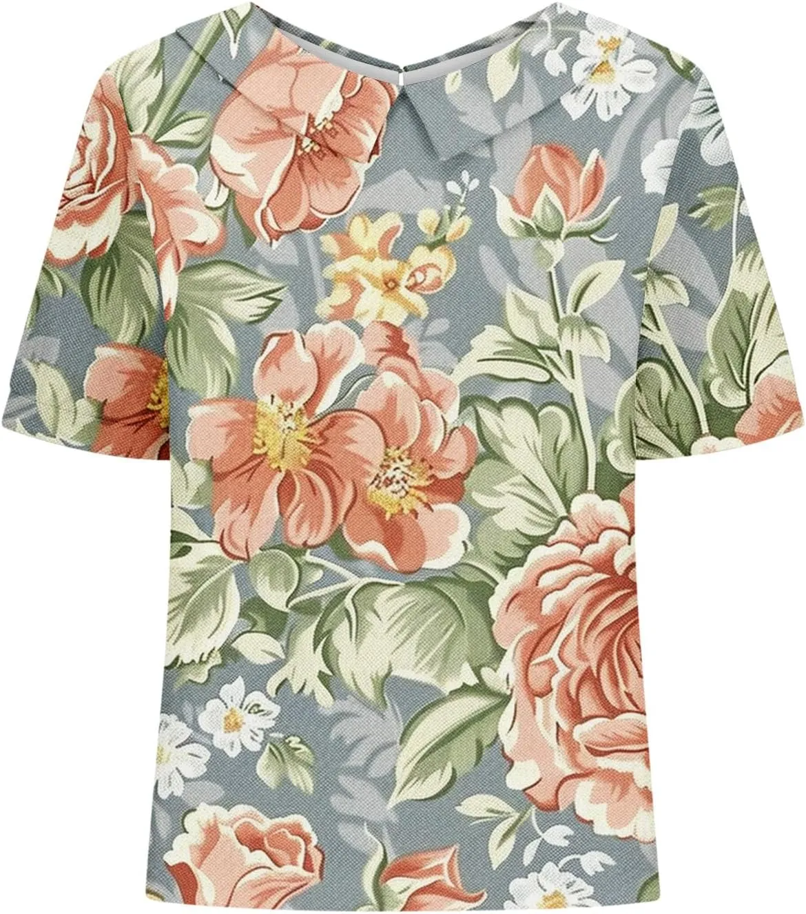 Linen Shirt for Womens Summer Tops Dressy Casual Printed V Neck Blouse Loose Fit Short Sleeve T Shirt Plus Size M-5xl