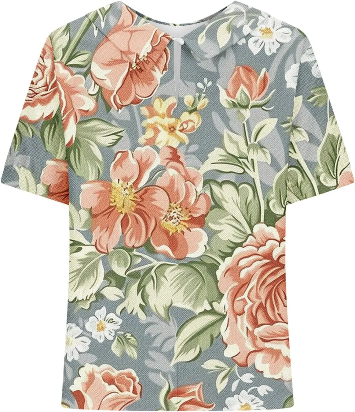Linen Shirt for Womens Summer Tops Dressy Casual Printed V Neck Blouse Loose Fit Short Sleeve T Shirt Plus Size M-5xl