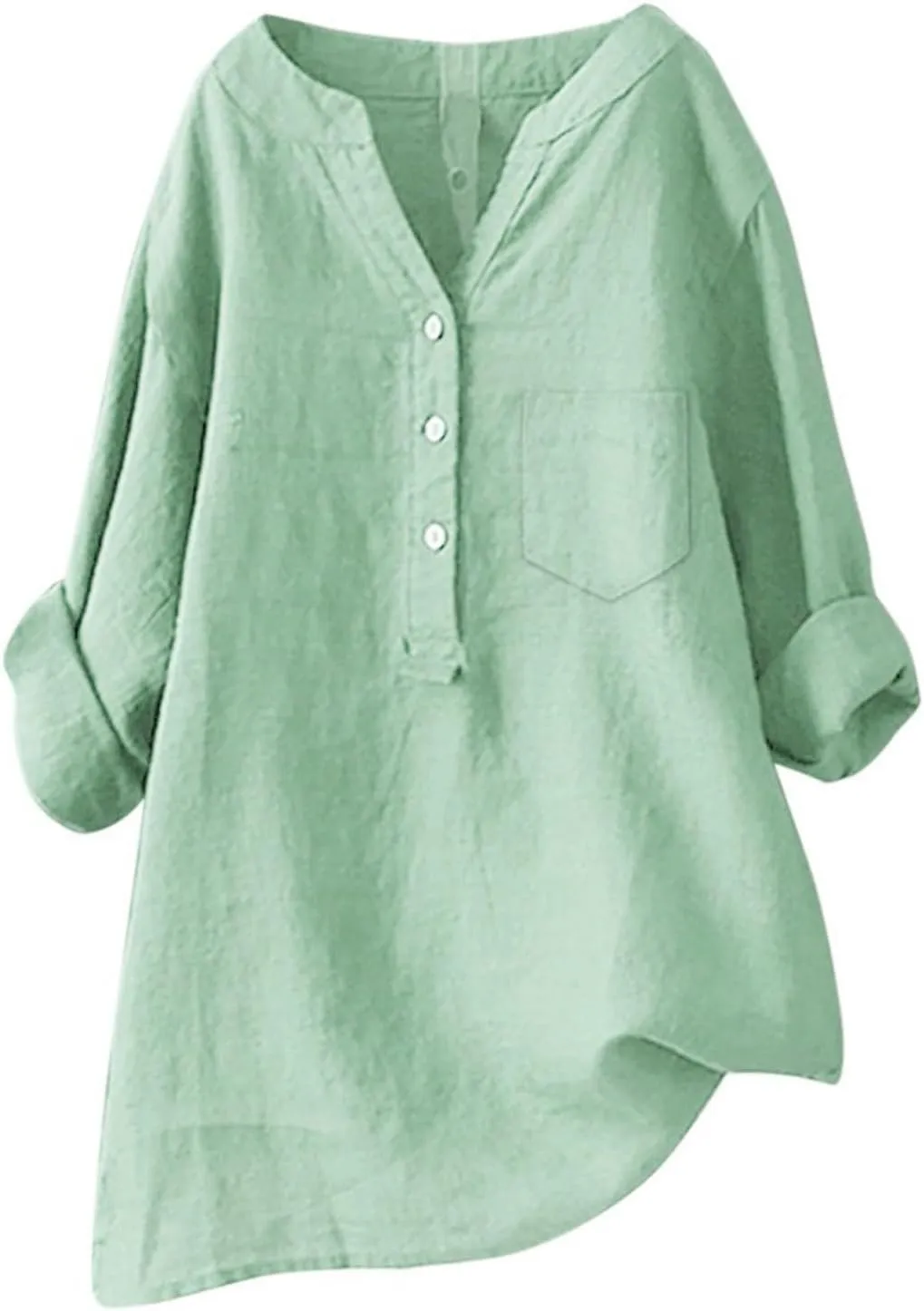 Linen Shirts for Women 2025 Summer Fashion 1/2 Sleeve Button V-Neck Tops Vacation Going Out Dressy Blouses