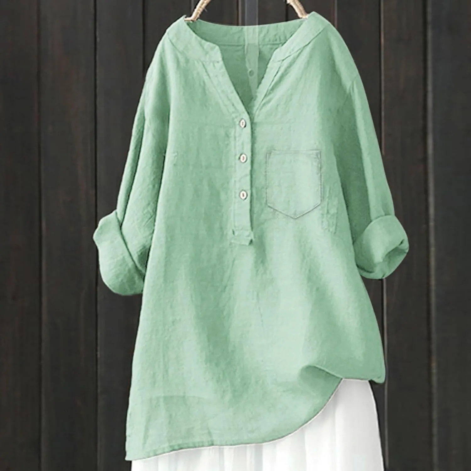 Linen Shirts for Women 2025 Summer Fashion 1/2 Sleeve Button V-Neck Tops Vacation Going Out Dressy Blouses