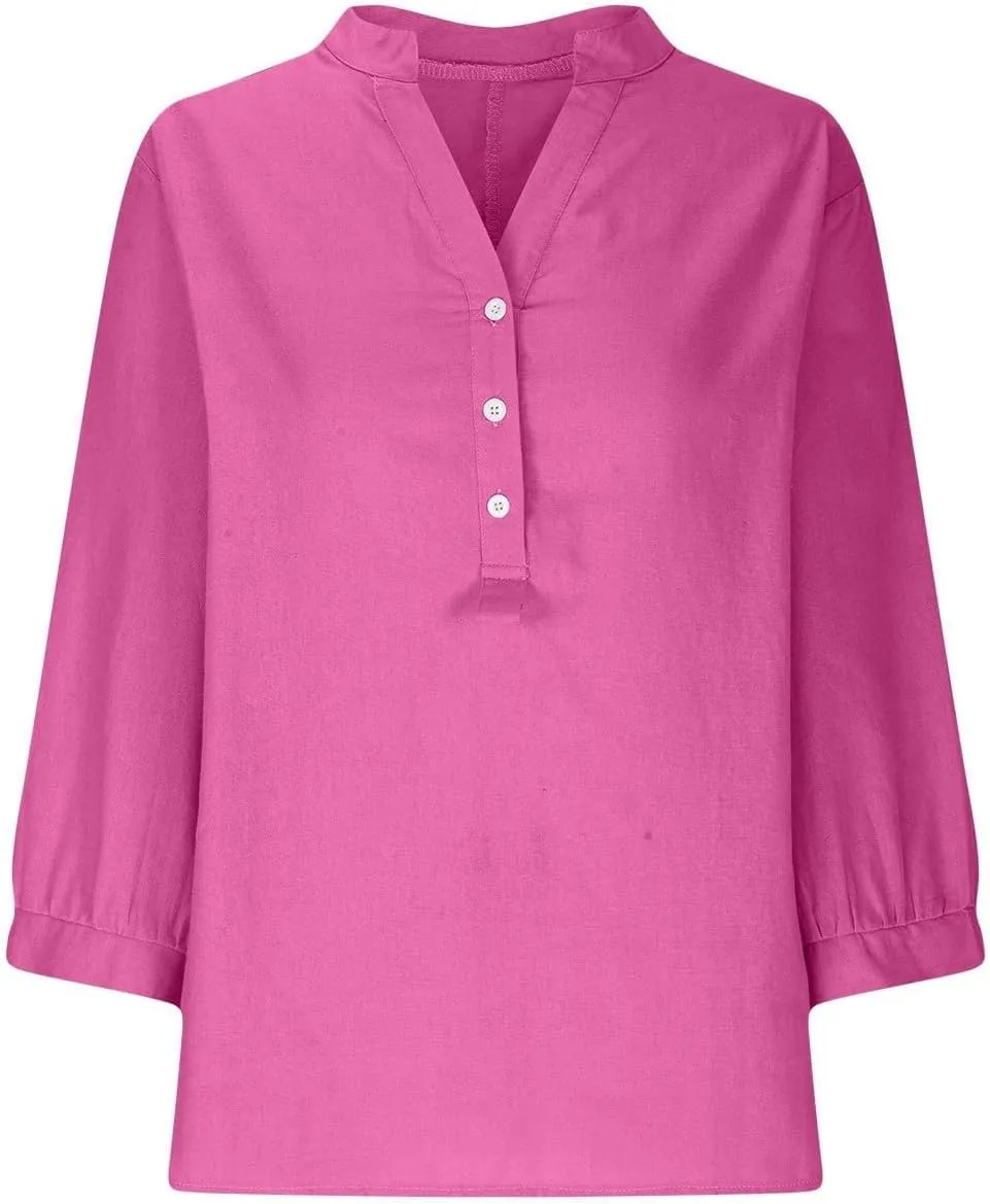 Linen Shirts for Women 2025 Summer Trendy Short Sleeve Oversize Crewneck Solid Tops Casual Loose Fit Comfy Blouses