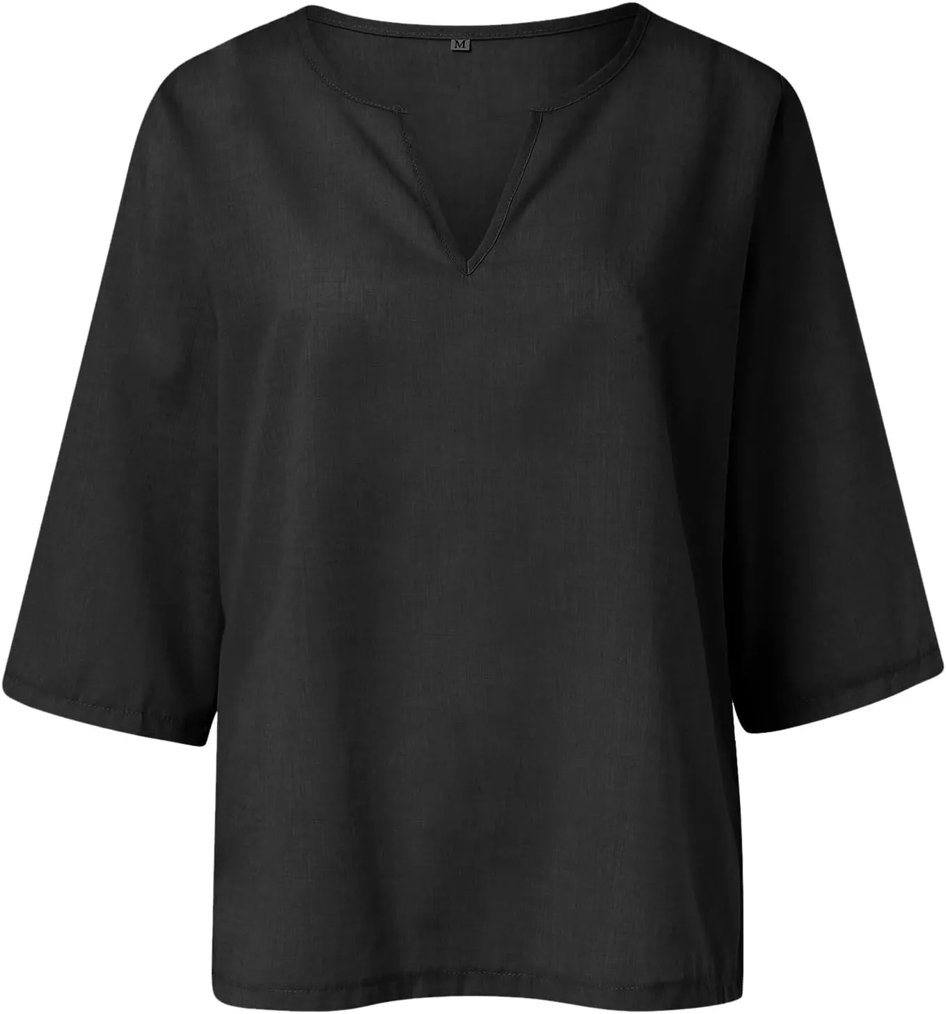 Linen Shirts For Women Loose Fit 3/4 Length Sleeve Summer Tunic Tops 2025 Side Split Dressy Tees Plus Size Blouse