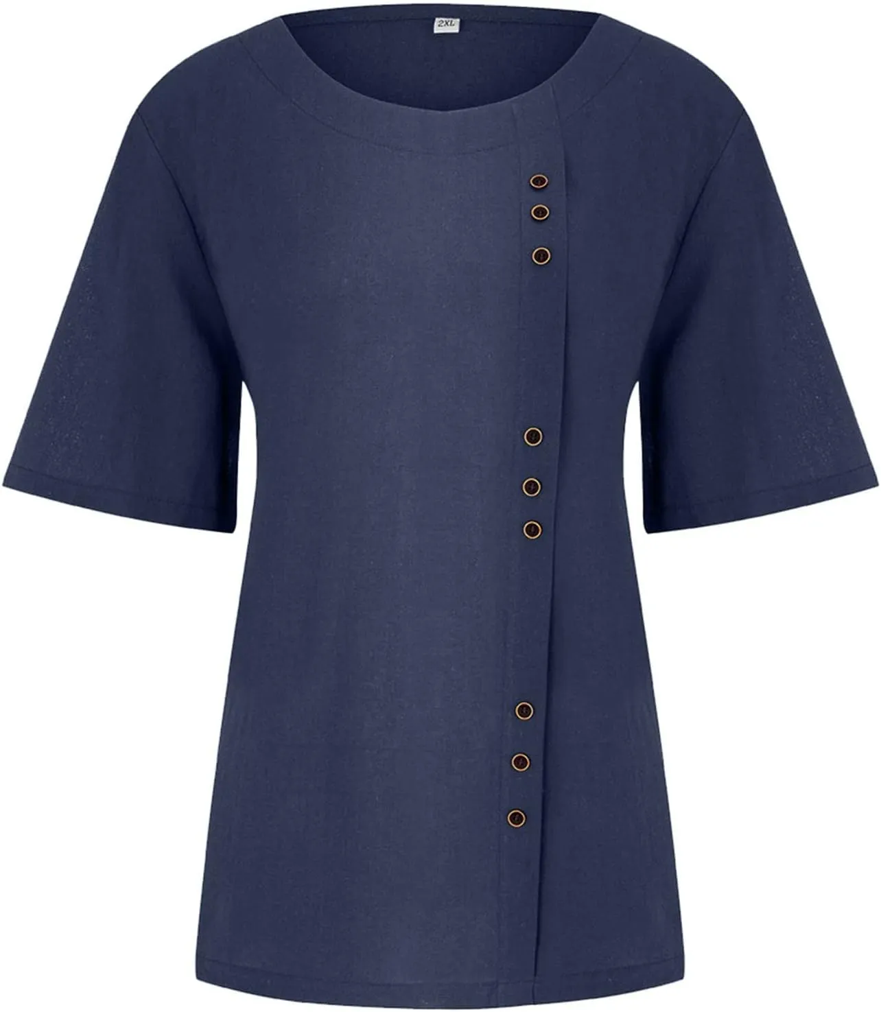 Linen Tops for Women Casual Oversized Summer Graphic Tees Short Sleeve Button Down Blouses Crew Neck Loose Fit Shirt