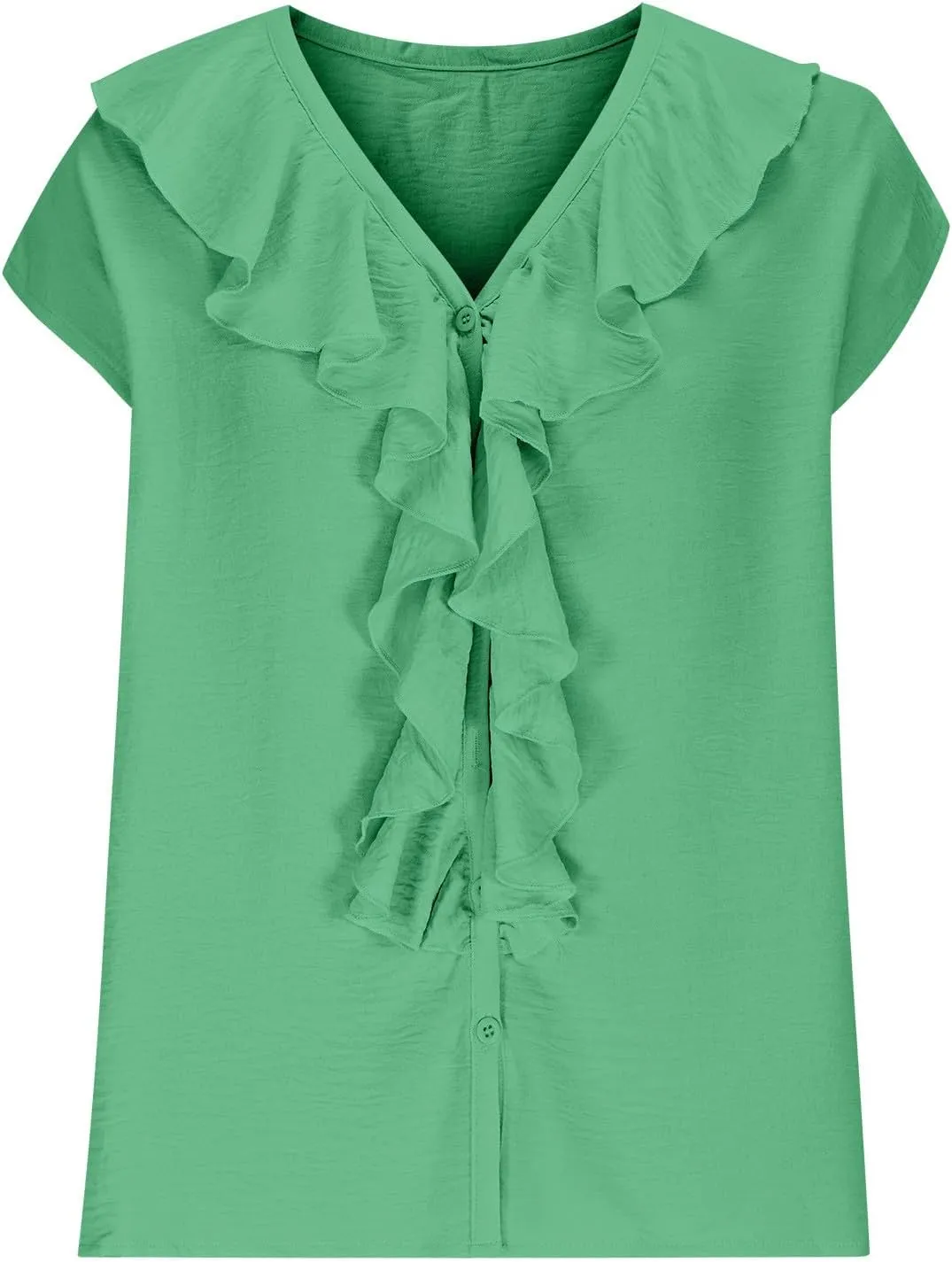 Lmdudan 2025 Summer V Neck Ruffle Tops Women Short Sleeve Work Shirt Dressy Casual Business Tees Loose Blouses Tunics