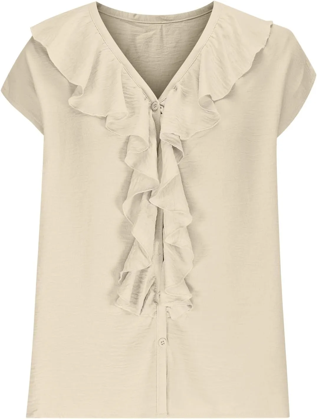 Lmdudan 2025 Summer V Neck Ruffle Tops Women Short Sleeve Work Shirt Dressy Casual Business Tees Loose Blouses Tunics