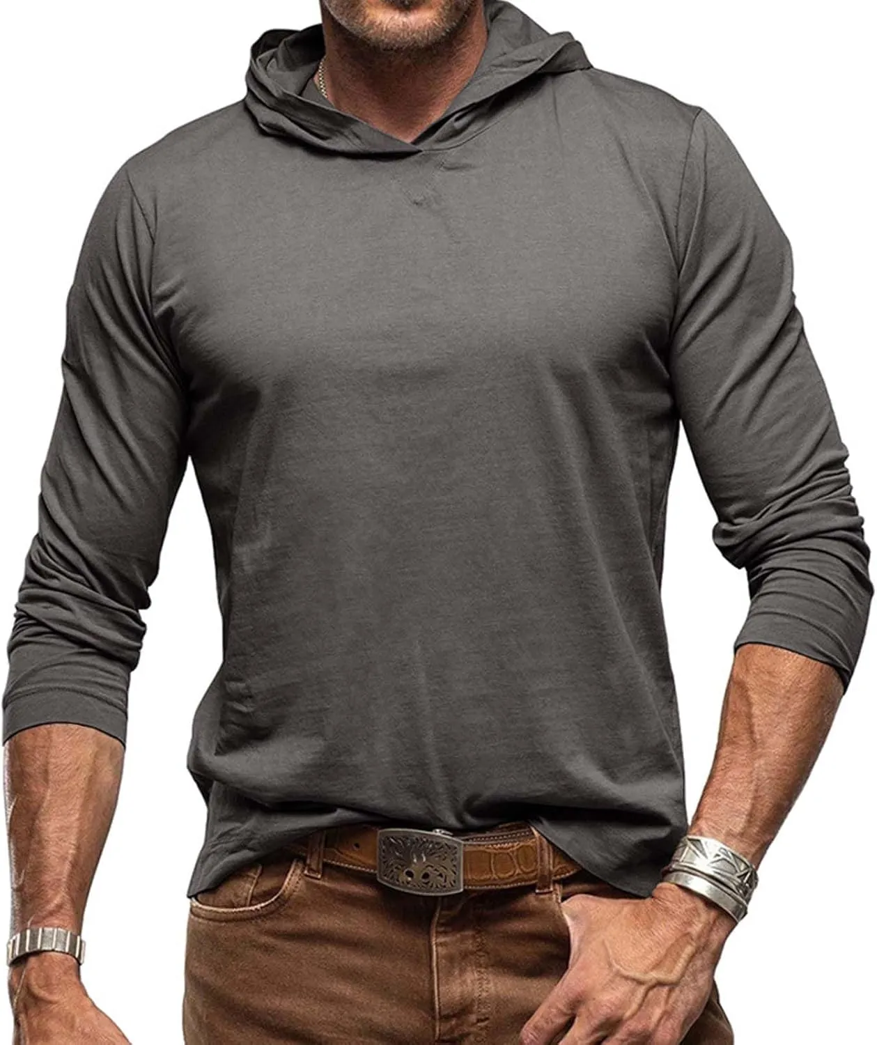 Long Sleeve Hooded Shirts For Men Lightweight Athletic Running Workout Hoodie Comfy Gym Track Muscle Fit Pullover Top
