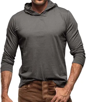 Long Sleeve Hooded Shirts For Men Lightweight Athletic Running Workout Hoodie Comfy Gym Track Muscle Fit Pullover Top