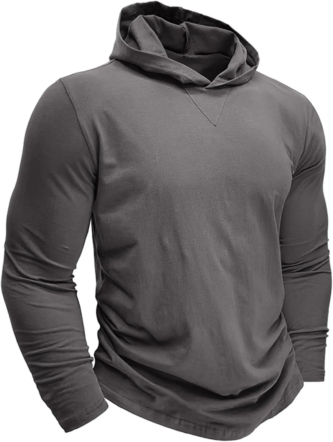 Long Sleeve Hooded Shirts For Men Lightweight Athletic Running Workout Hoodie Comfy Gym Track Muscle Fit Pullover Top