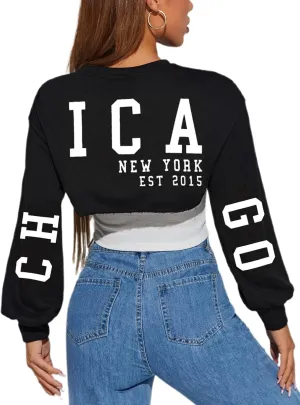 LovelyWholesale Women Crewneck Long Sleeve Crop Top Workout Gym Casual Cut out Loose Cropped Sweatshirt