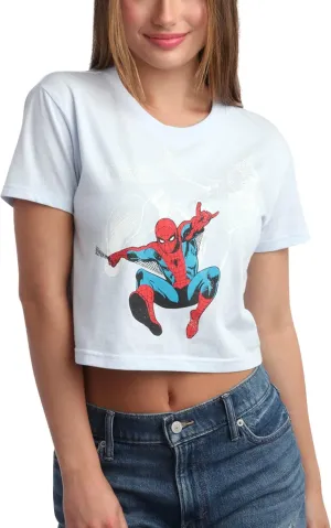 Marvel Womens Graphic Tee - The Amazing Spiderman Crop Top Baby Tee and Tank Top Short Sleeve Graphic Shirts for Women (S-XL)
