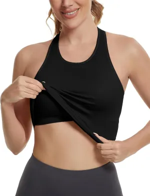 MathCat Seamless Workout Tops for Women with Built in Bra Athletic Tank Tops Yoga Runnning Workout Shirts Slim Fit