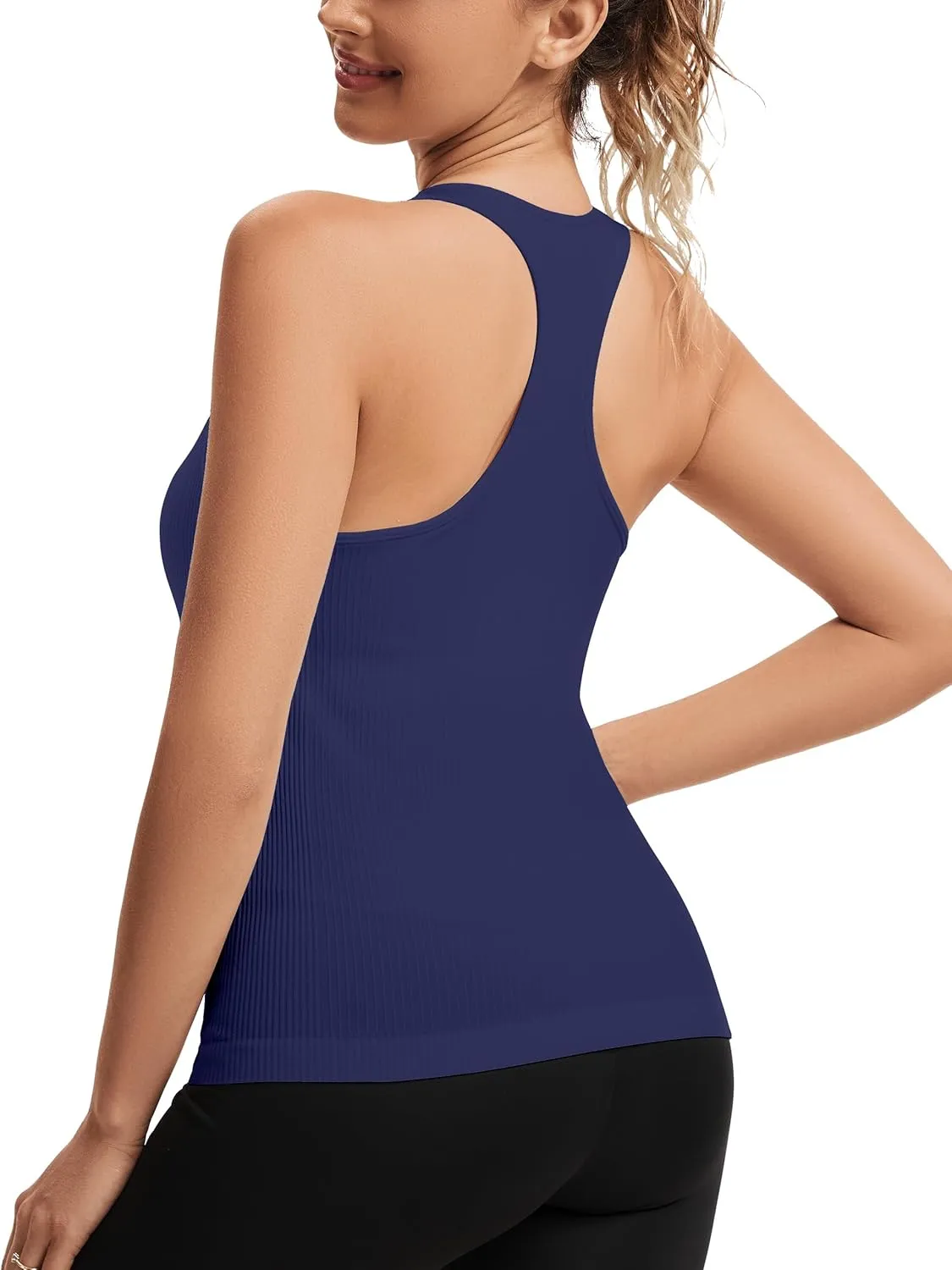 MathCat Seamless Workout Tops for Women with Built in Bra Athletic Tank Tops Yoga Runnning Workout Shirts Slim Fit