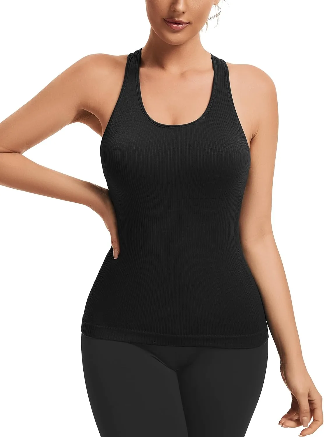 MathCat Seamless Workout Tops for Women with Built in Bra Athletic Tank Tops Yoga Runnning Workout Shirts Slim Fit
