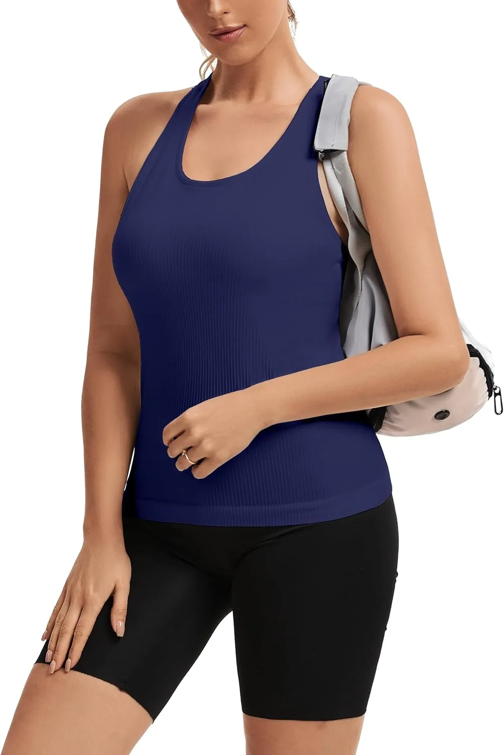 MathCat Seamless Workout Tops for Women with Built in Bra Athletic Tank Tops Yoga Runnning Workout Shirts Slim Fit