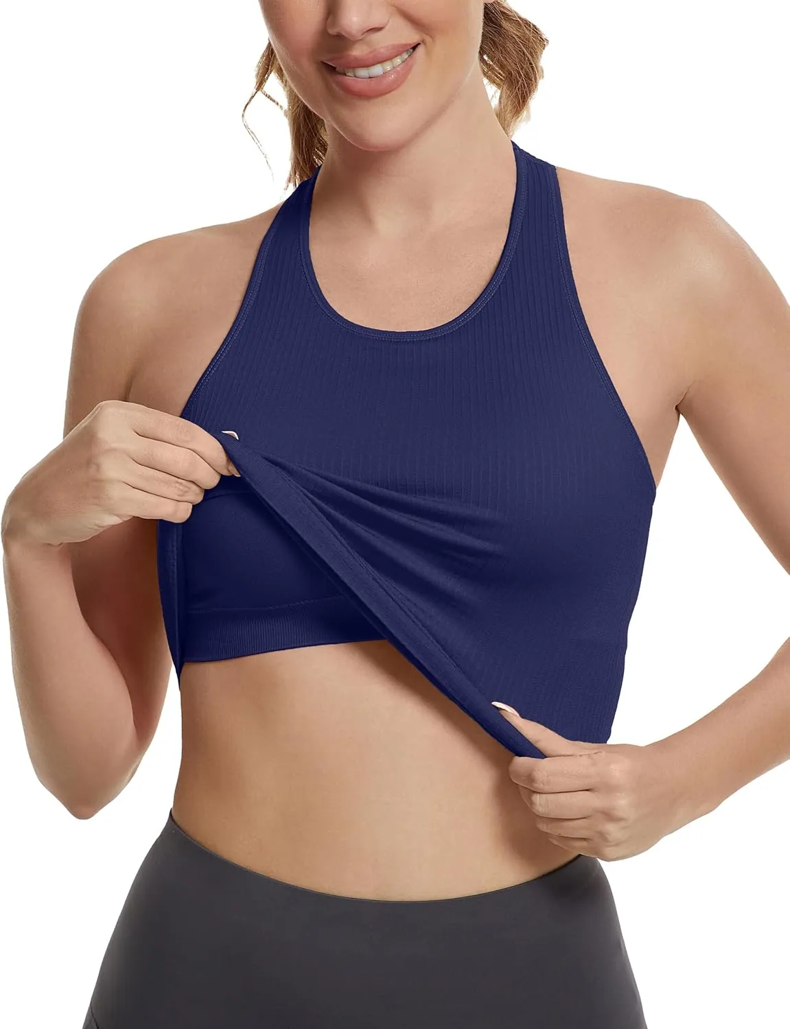 MathCat Seamless Workout Tops for Women with Built in Bra Athletic Tank Tops Yoga Runnning Workout Shirts Slim Fit