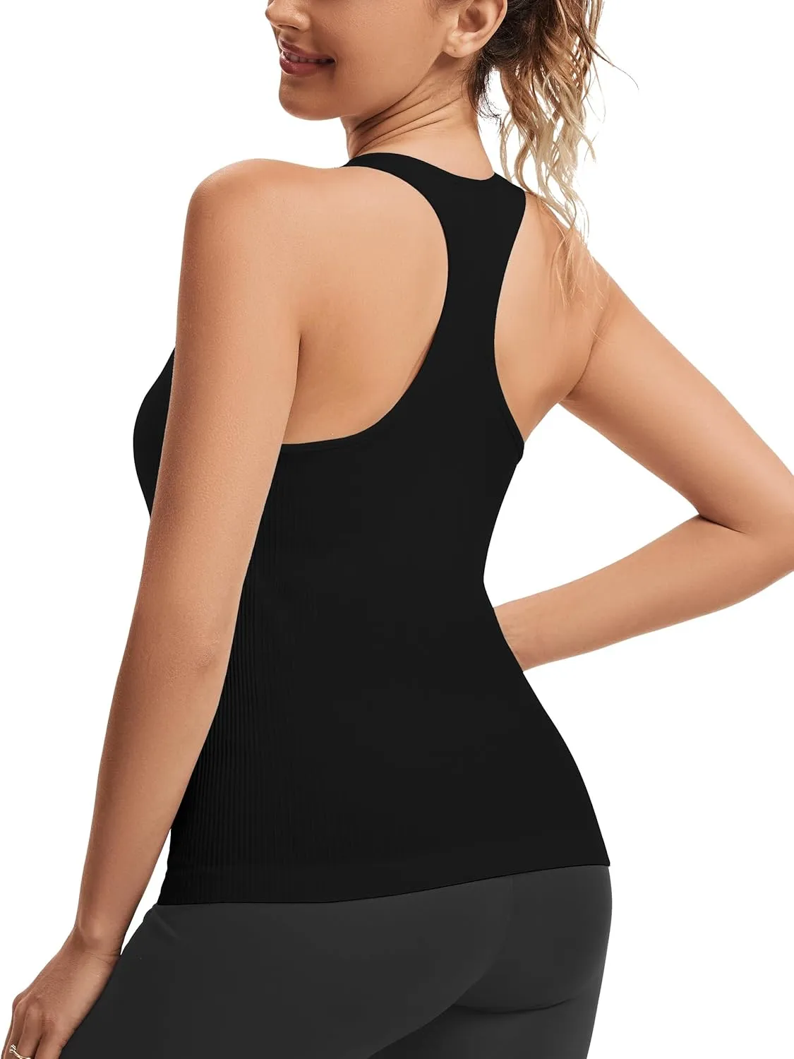 MathCat Seamless Workout Tops for Women with Built in Bra Athletic Tank Tops Yoga Runnning Workout Shirts Slim Fit