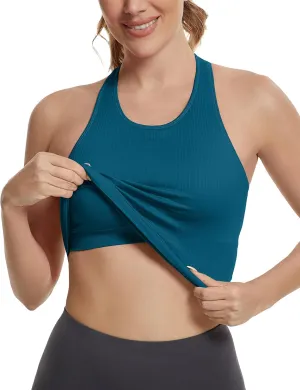 MathCat Seamless Workout Tops for Women with Built in Bra Athletic Tank Tops Yoga Runnning Workout Shirts Slim Fit