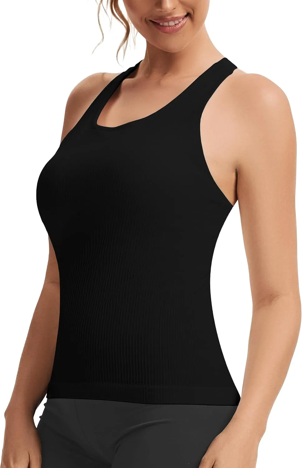 MathCat Seamless Workout Tops for Women with Built in Bra Athletic Tank Tops Yoga Runnning Workout Shirts Slim Fit