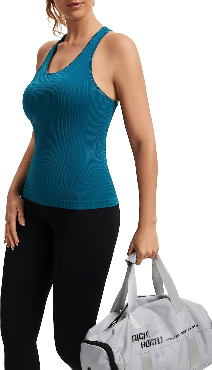 MathCat Seamless Workout Tops for Women with Built in Bra Athletic Tank Tops Yoga Runnning Workout Shirts Slim Fit