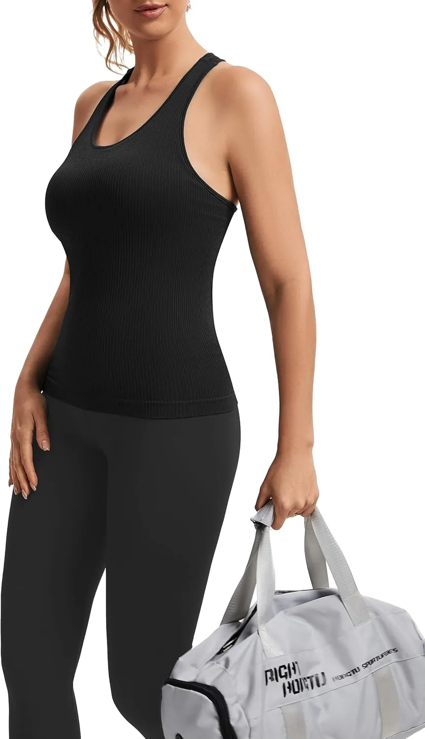 MathCat Seamless Workout Tops for Women with Built in Bra Athletic Tank Tops Yoga Runnning Workout Shirts Slim Fit