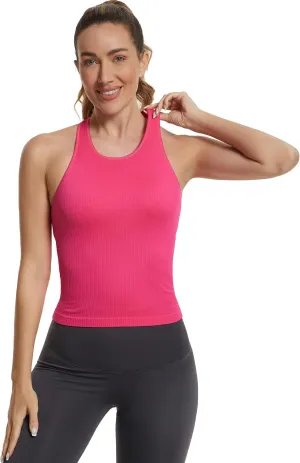 MathCat Workout Tank Tops for Women with Built in Bra,Ribbed Racerback Crop Tank Top,Workout Tops for Women Slim Fit