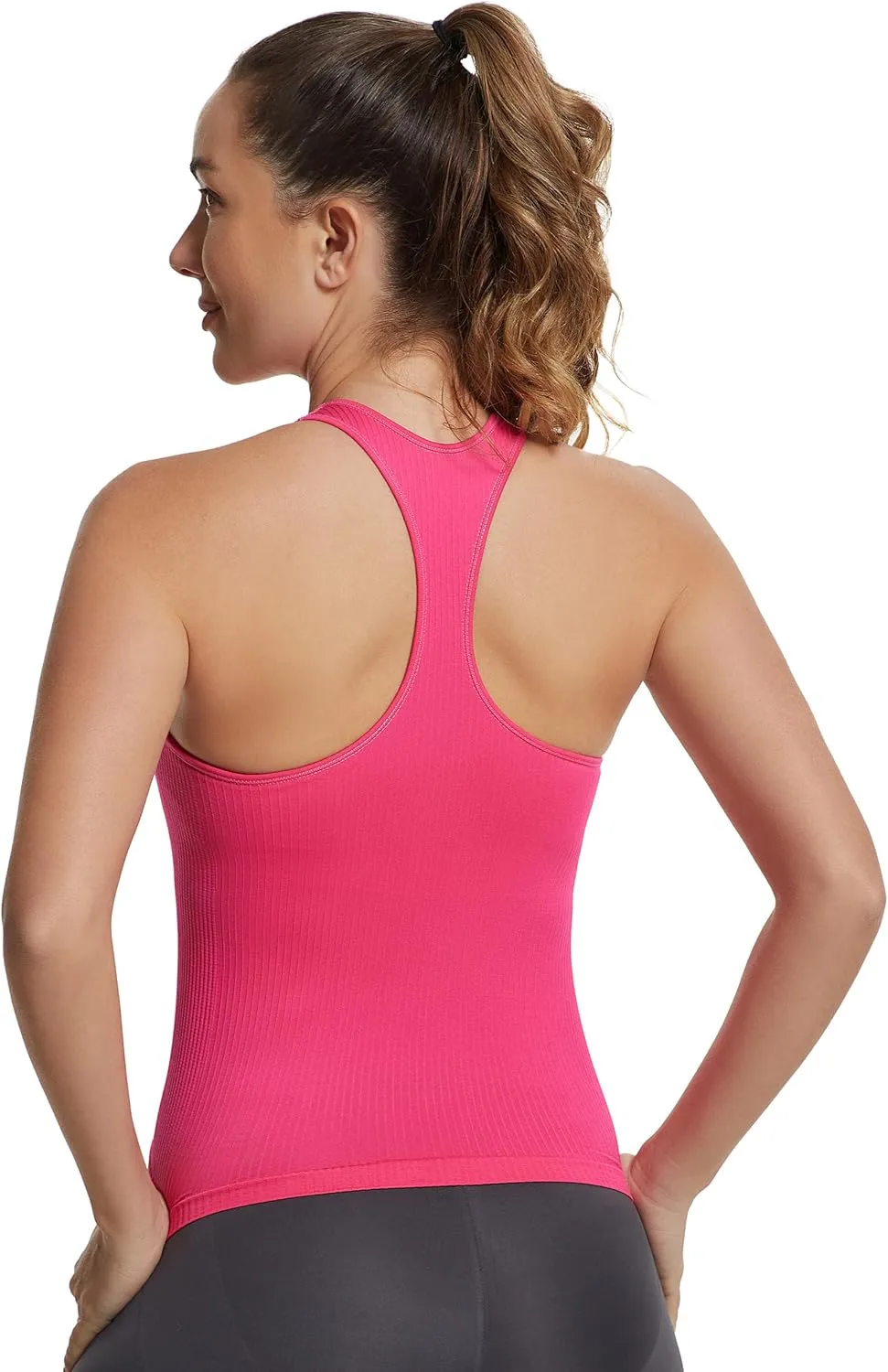 MathCat Workout Tank Tops for Women with Built in Bra,Ribbed Racerback Crop Tank Top,Workout Tops for Women Slim Fit
