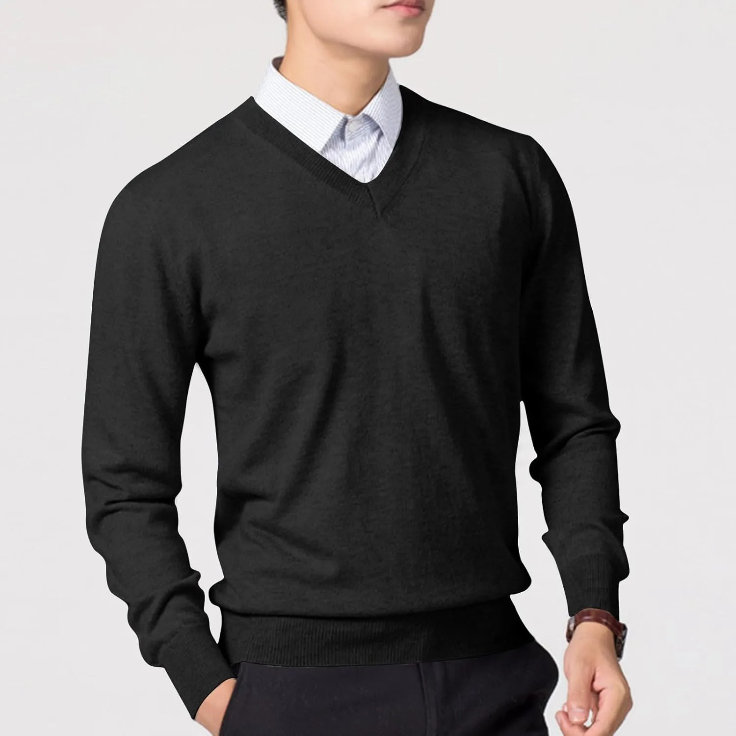 Men Long Sleeve Sweaters Fashion V Neck Waffle Knit Sweater Tops Fall 2024 Outfits Loose Jumper Pullover