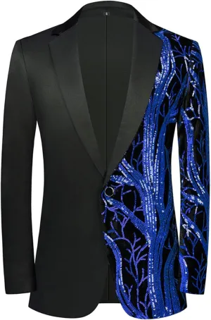 Men Shiny Sequin Blazer Slim Fit Suits Jacket Floral Tuxedo Jacket One Button Dress Suit Party Dinner Prom