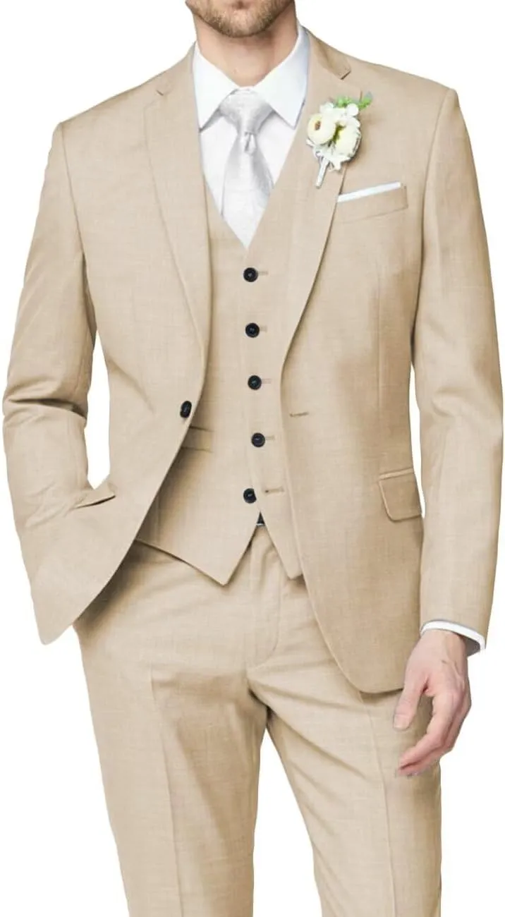 Men Slim Fit Suits 3 Piece Wedding Prom Business Groomsmen Suit One Button Blazer Jacket Vest Pants Tuxedo Set