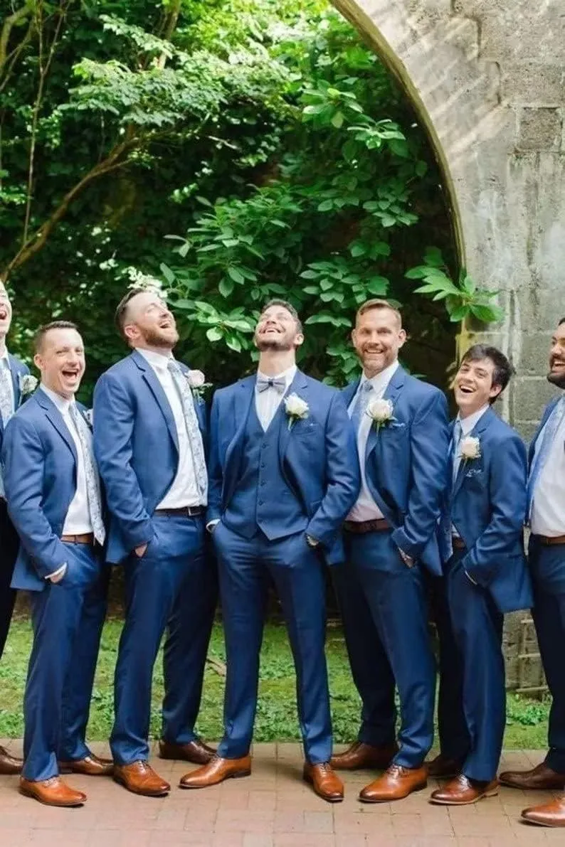 Men Slim Fit Suits 3 Piece Wedding Prom Business Groomsmen Suit One Button Blazer Jacket Vest Pants Tuxedo Set