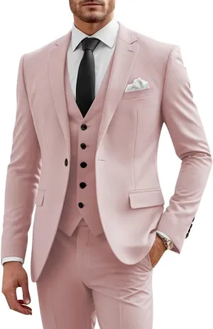 Mens 3 Piece Suit Slim Fit Suits for Men Wedding Formal Business Suit One Button Groom Prom Suits Dinner Party